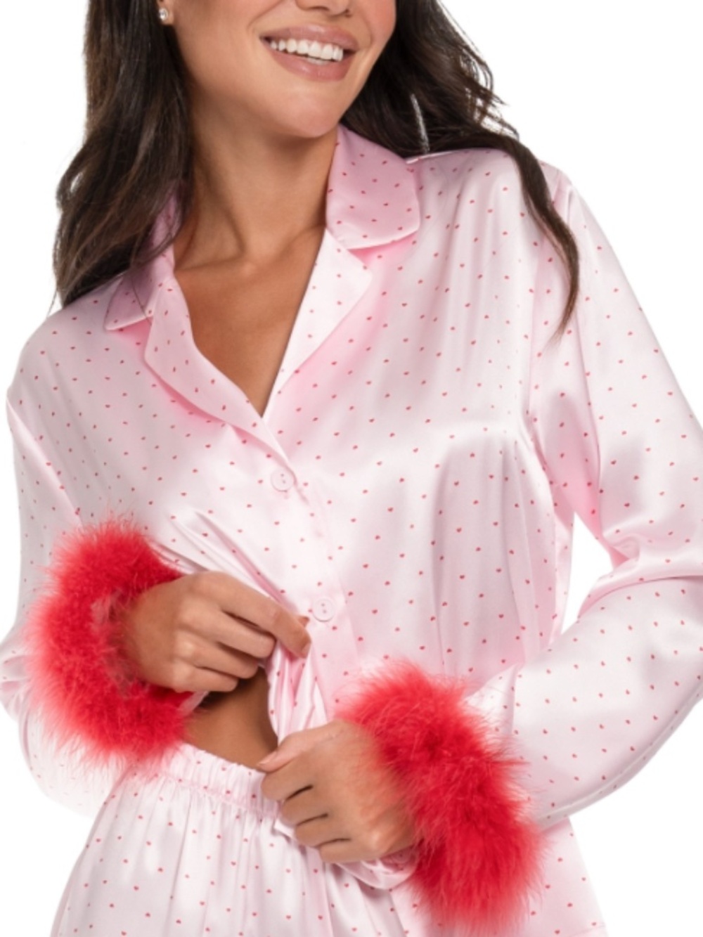 Linea Donatella Women's Marabou Faux-Fur Trimmed Pajama Set - Rustcopper